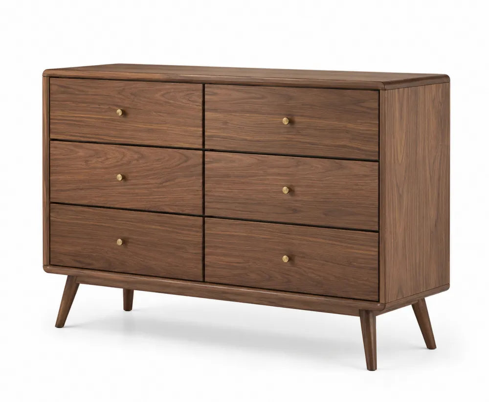 Commode en bois de noyer avec 6 tiroirs