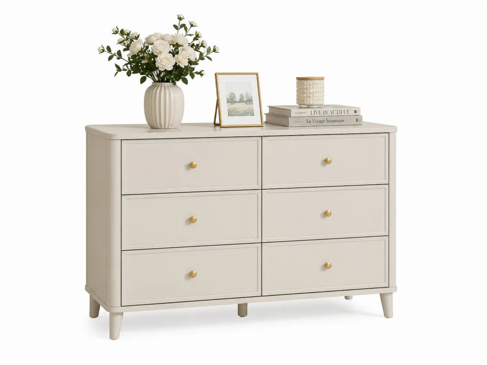 Commode en bois avec 6 tiroirs beige
