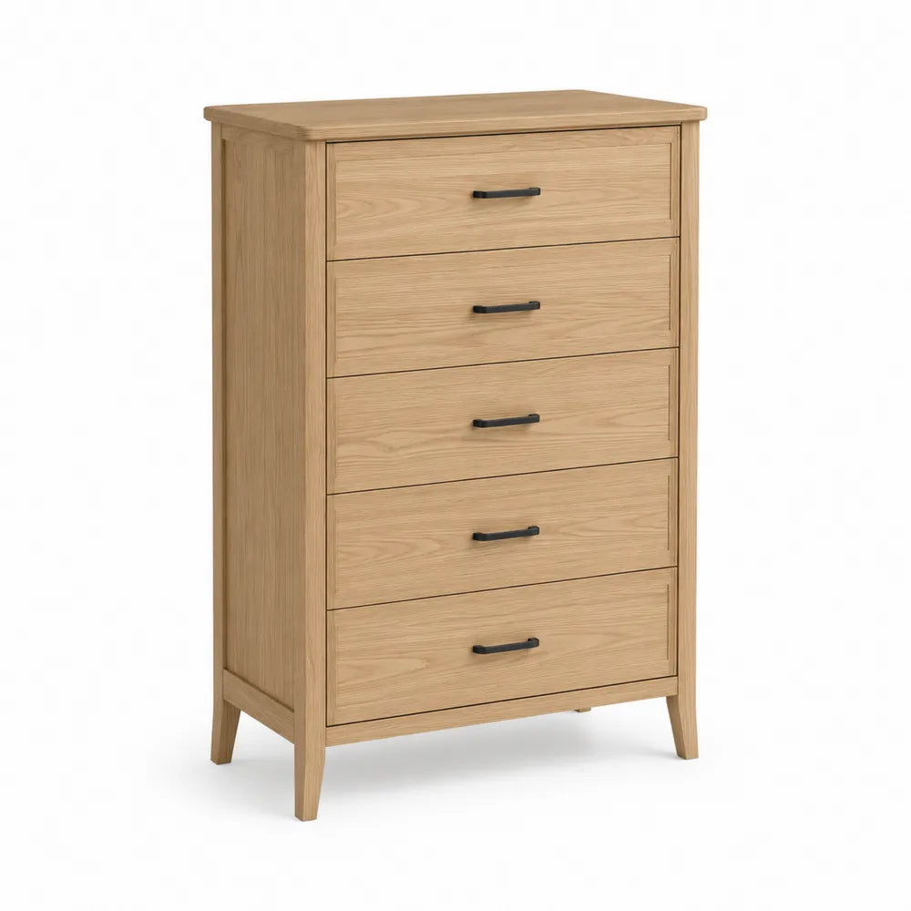 Commode en bois 5 tiroirs chêne naturel