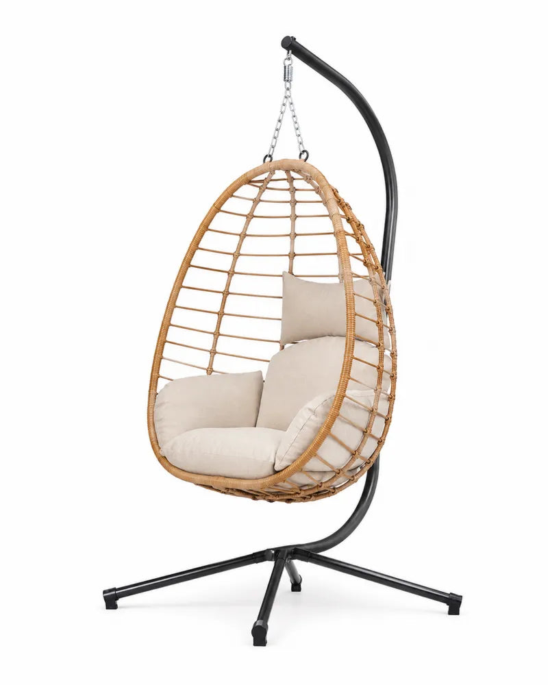 Chaise suspendue en rotin avec support en acier