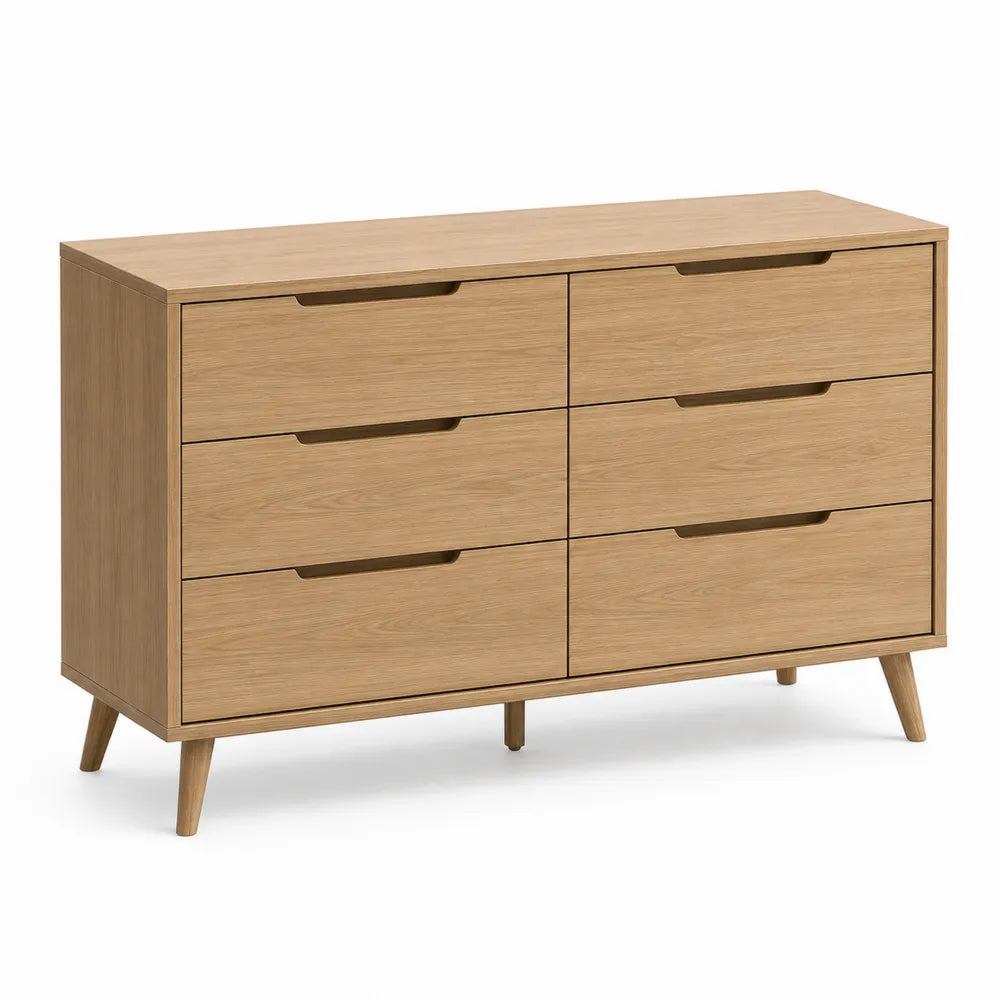 Commode en bois de chêne avec six tiroirs 120x40x75cm