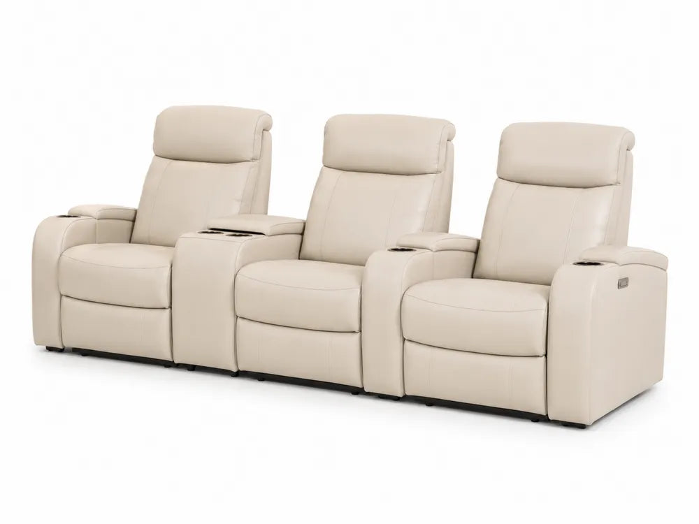 Canapé inclinable 3 places en cuir véritable beige