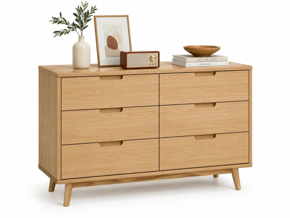 Commode à 6 tiroirs en bois de chêne clair