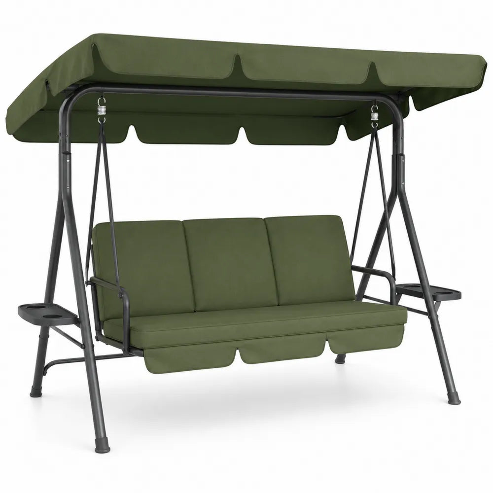 Balancelle de jardin en acier avec siège en polyester vert