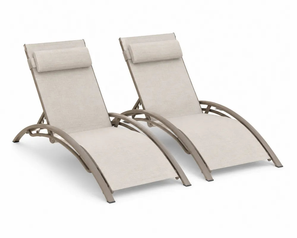 Lot de 2 chaises longues extérieures aluminium toile beige