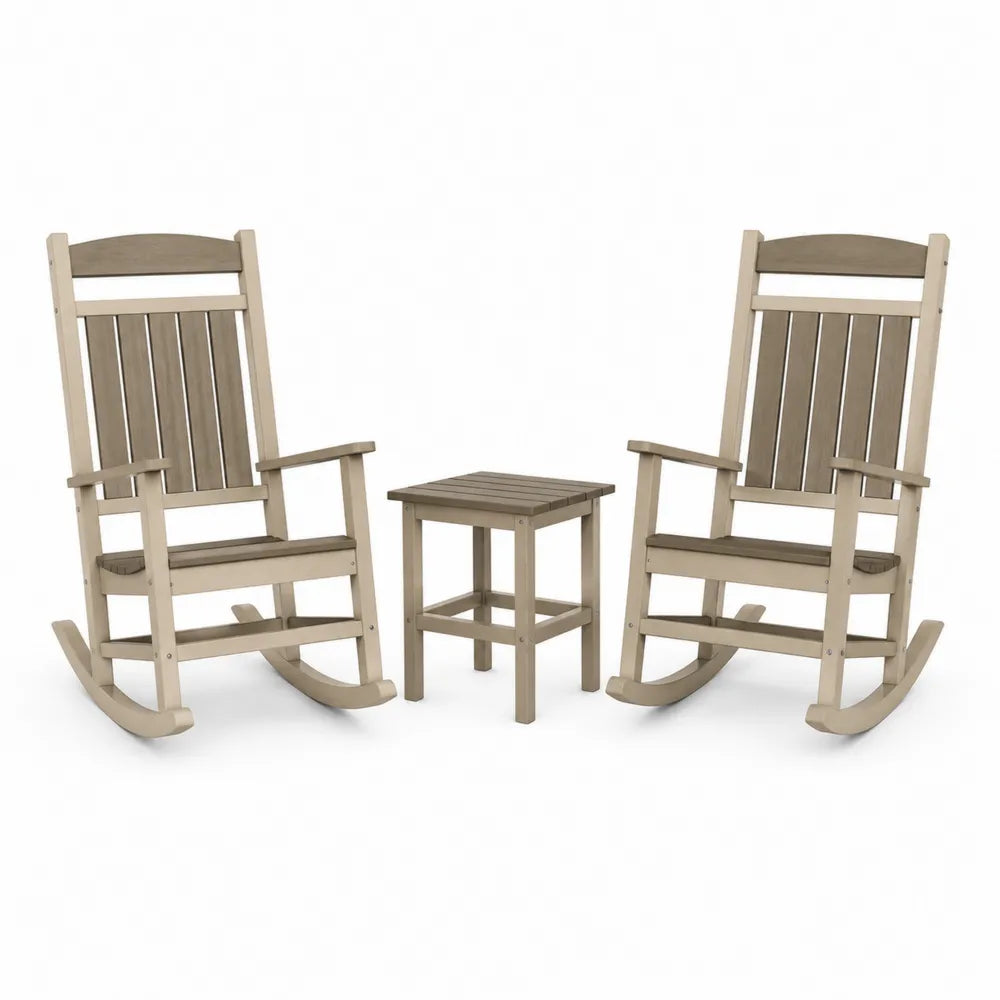 Ensemble de chaises à bascule en bois composite gris avec table d'appoint