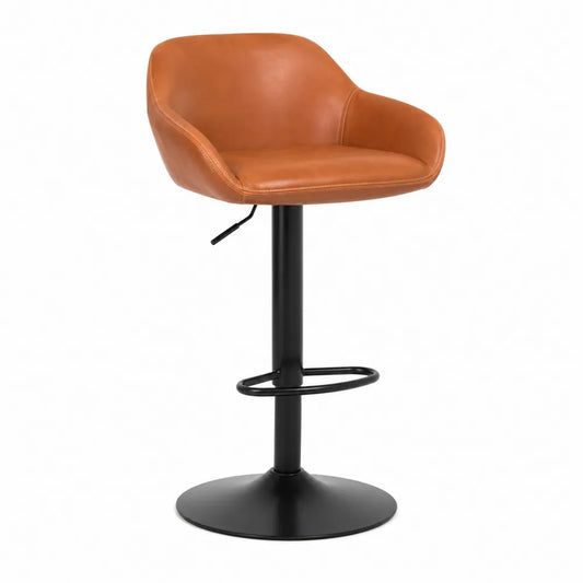 Tabouret de bar en cuir synthétique brun et métal noir