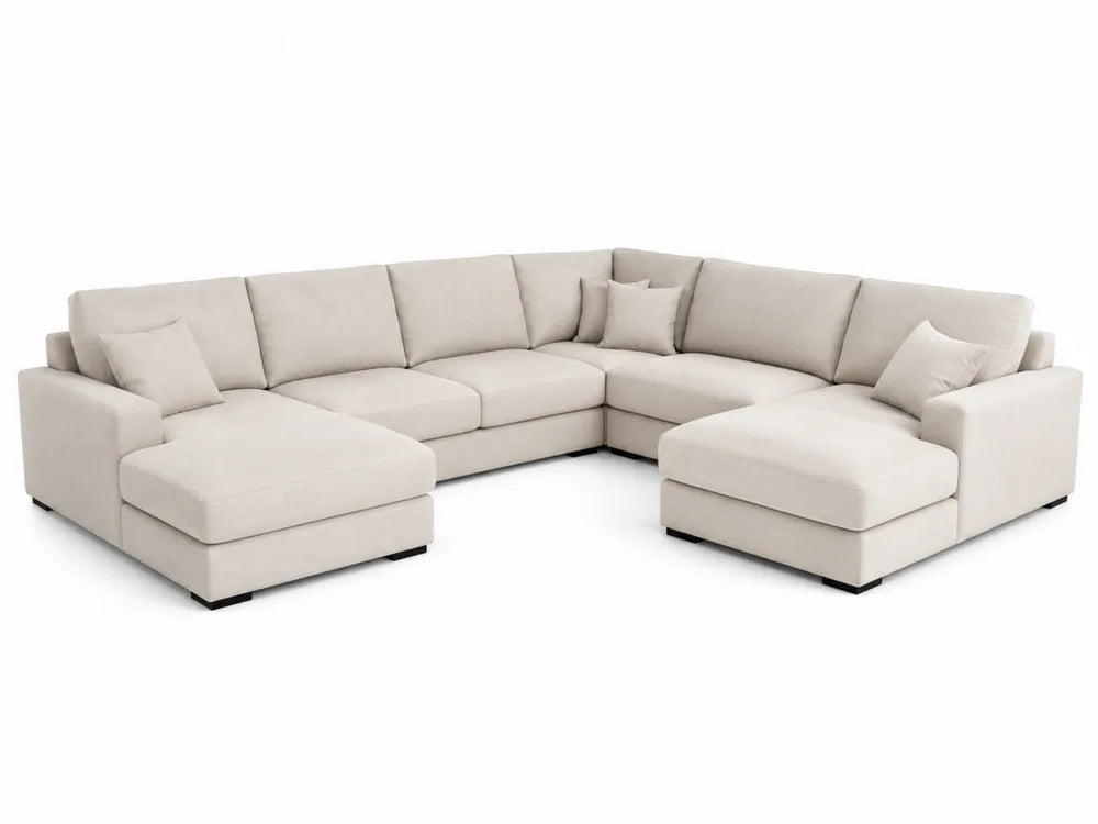 Canapé modulaire en L en tissu polyester avec méridienne beige
