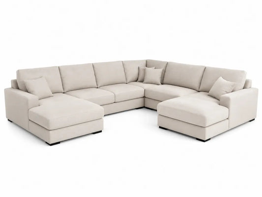 Canapé modulaire en L en tissu polyester avec méridienne beige