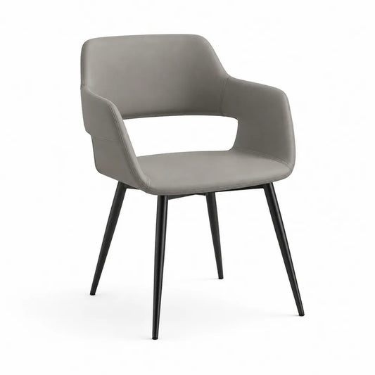 Chaise en cuir synthétique gris avec pieds en métal noir