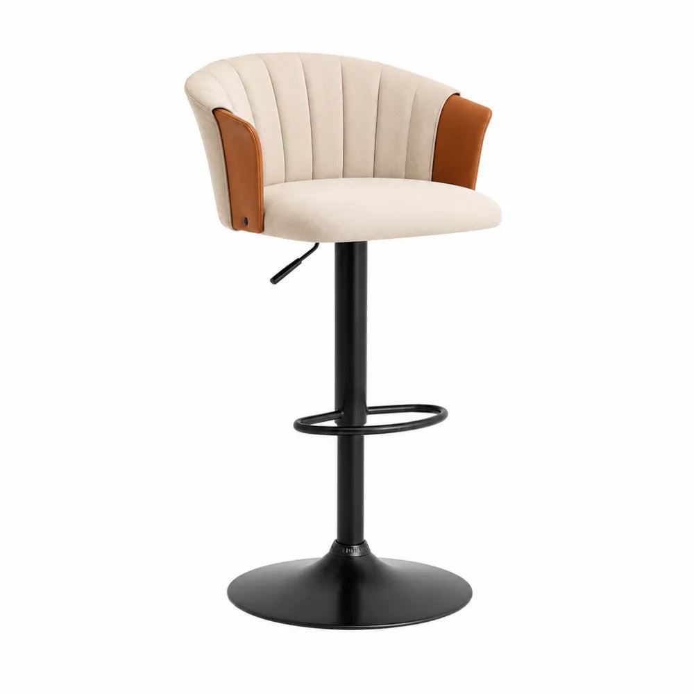 Tabouret réglable en velours et PU avec base en métal noir