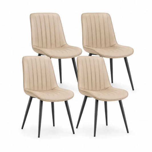 Ensemble de 4 chaises en cuir synthétique beige avec pieds en métal noir
