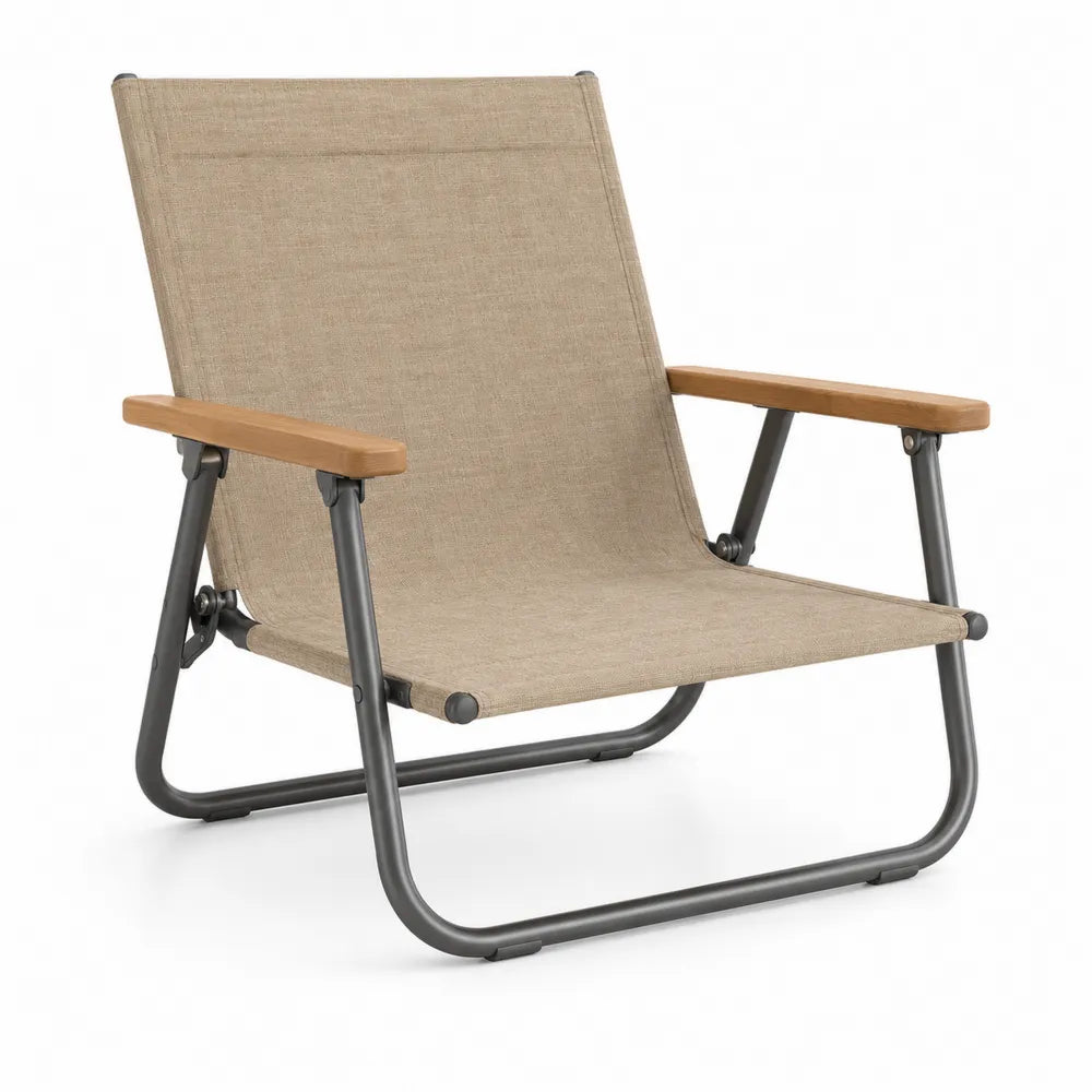 Chaise pliante extérieure en acier et tissu beige