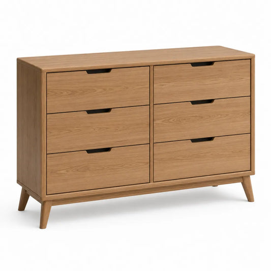 Commode 6 tiroirs en bois chêne clair