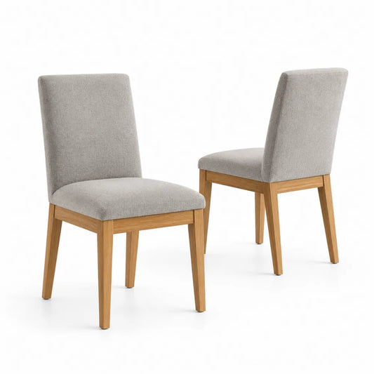 Chaises en bois et tissu gris clair
