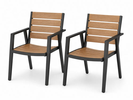 Lot de 2 chaises en bois d'acacia et aluminium noir