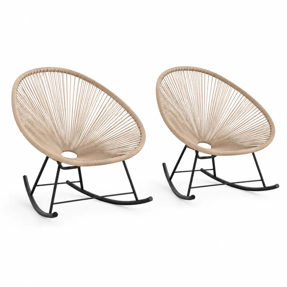 Paire de chaises à bascule en corde beige et métal