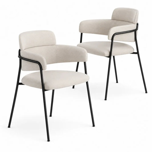 Lot de 2 chaises en tissu beige et métal noir