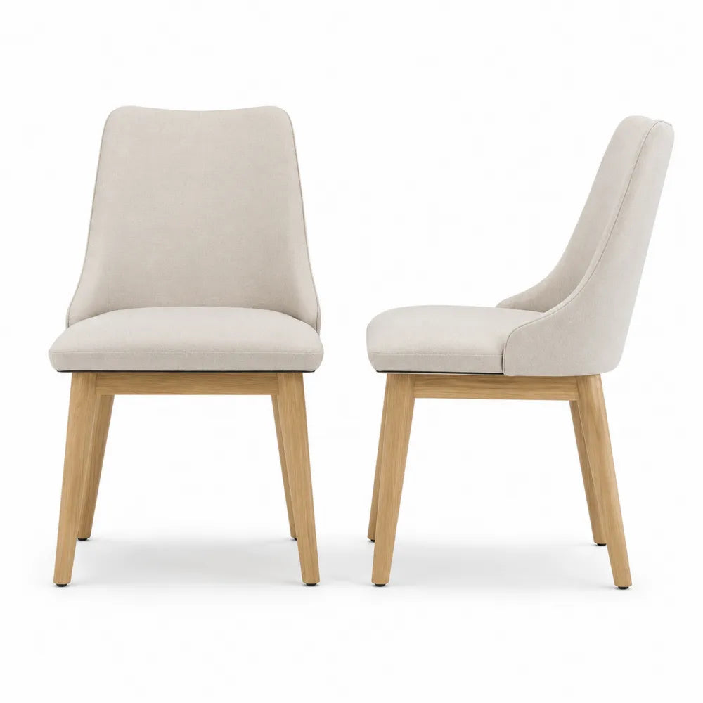 Chaises en bois et tissu beige, lot de 2