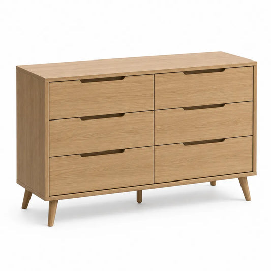 Commode en bois de chêne avec six tiroirs 120x40x75cm