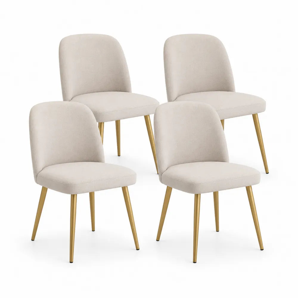 Ensemble de 4 chaises tissu beige avec pieds métal doré