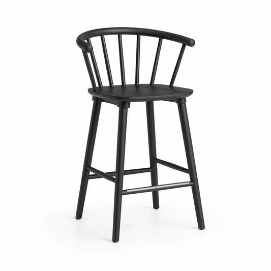 Tabouret de bar en bois noir avec dossier à barreaux 75 cm