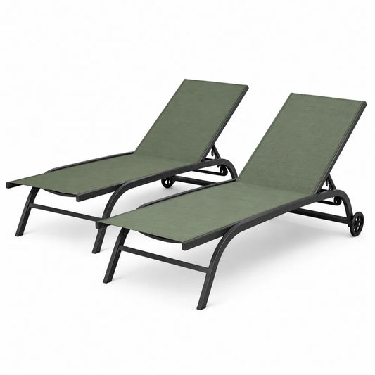 Ensemble de 2 chaises longues en aluminium et textilène vert 200 cm