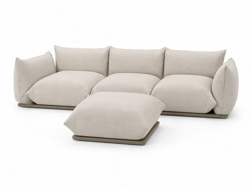 Canapé modulaire en tissu polyester beige avec pouf