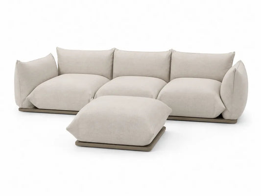 Canapé modulaire en tissu polyester beige avec pouf
