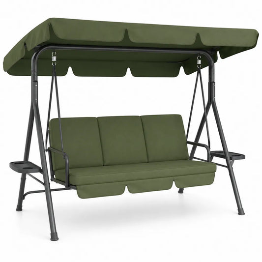 Balancelle de jardin en acier avec siège en polyester vert