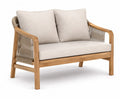 Canapé de jardin 2 places en teck et corde polyester avec coussins beige