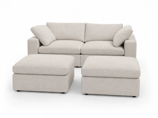 Canapé modulaire en tissu avec poufs beige