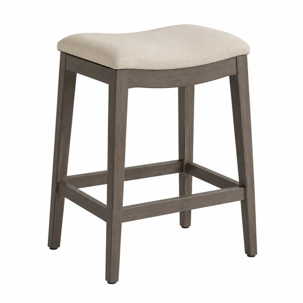 Tabouret en bois avec siège en tissu polyester beige