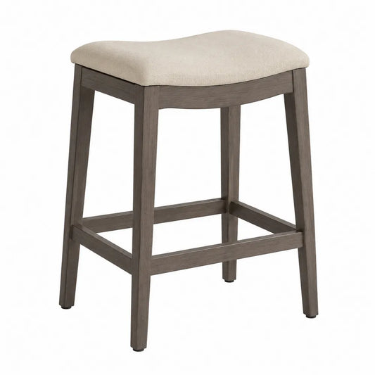 Tabouret en bois avec siège en tissu polyester beige