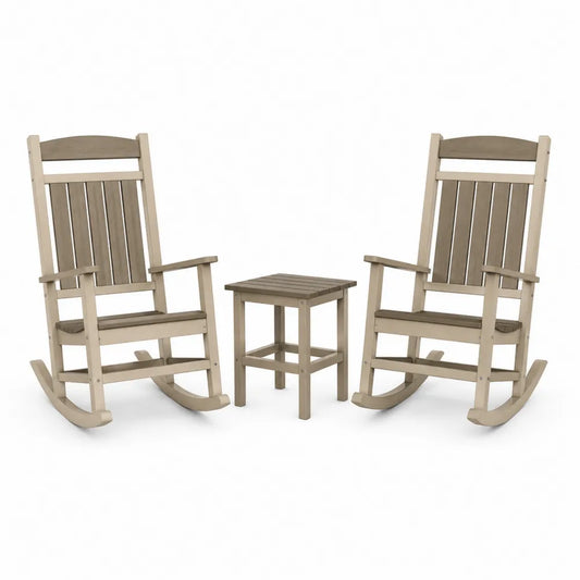 Ensemble de chaises à bascule en bois composite gris avec table d'appoint